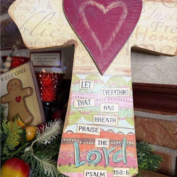 16” Colorful Decorative Cross with Heart Psalms 150:6 - Picture 7 of 10